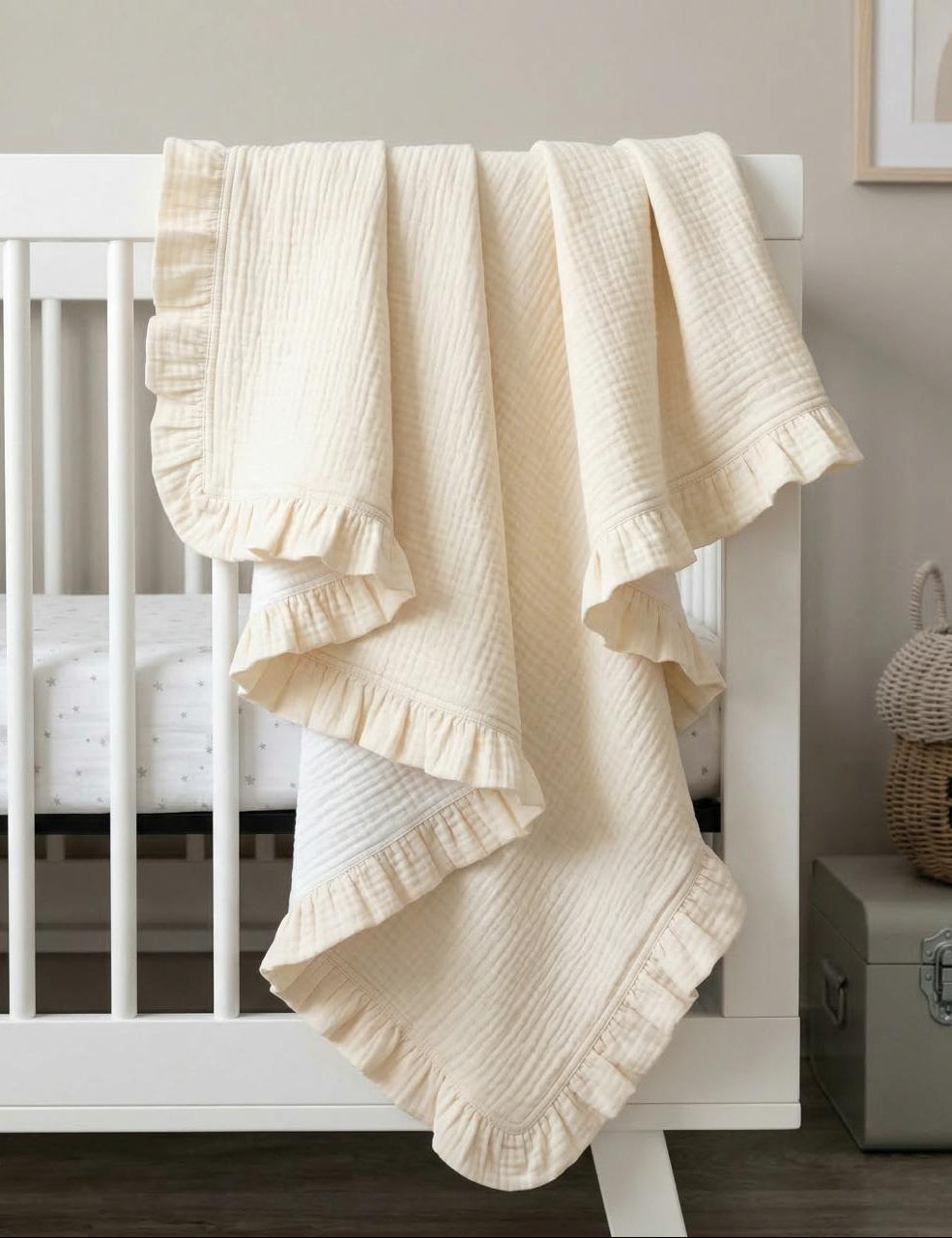 Elegancki otulacz z falbanką dla dziewczynki, handmade