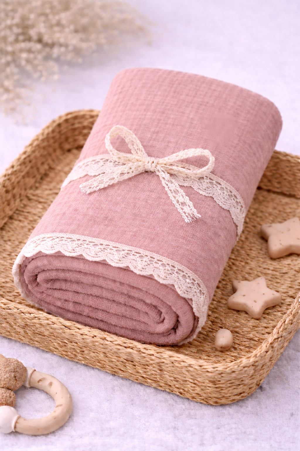 Pieluszka muslinowa z koronka rose